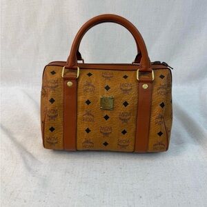 MCM Cognac Leather Satchel with Black Accents